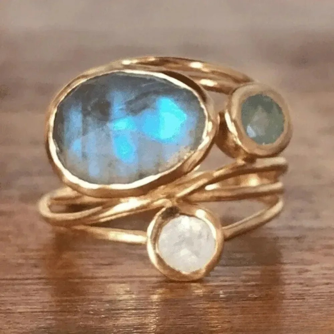 Vintage ingelegde blauwe maansteen ring