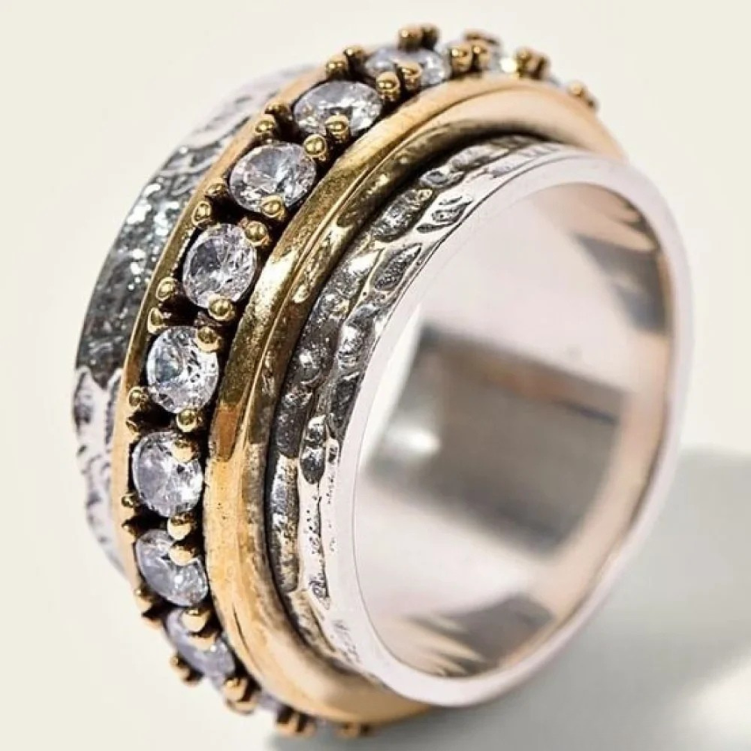 Vintage ingelegde zirkonia gouden en zilveren ring
