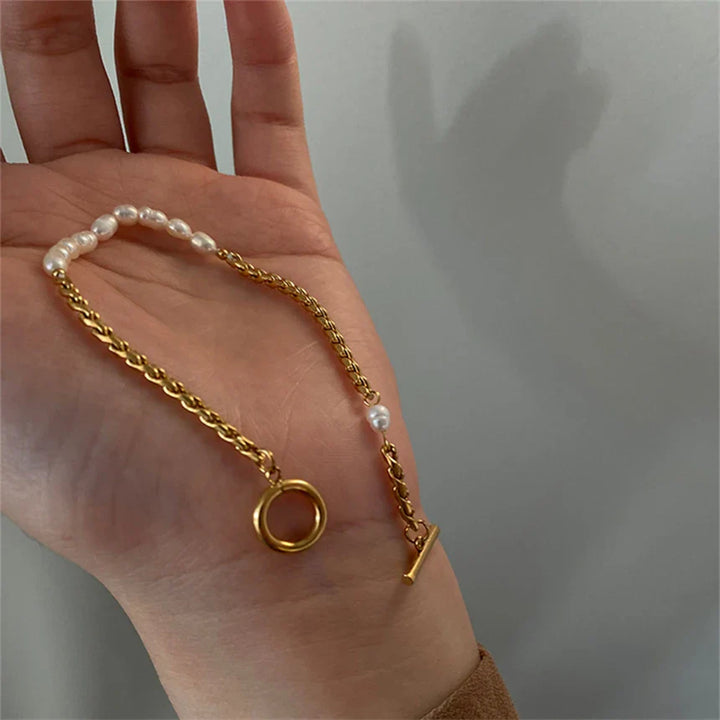 Vintage parel armband met stainless steel